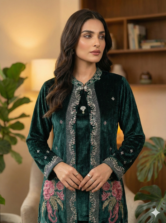 Emerald Floral Velvet Co-ord Set