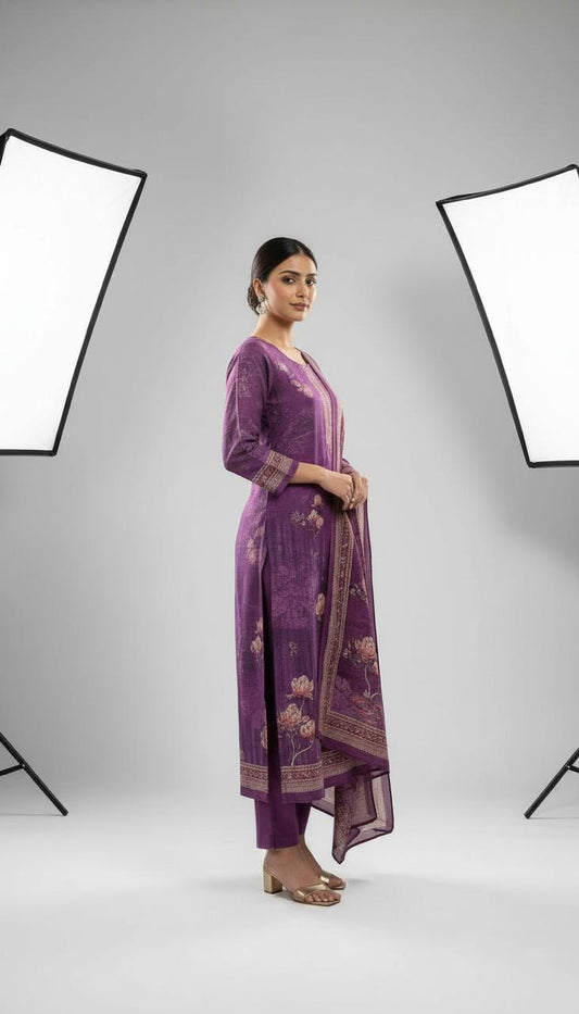 Amethyst Floral Viscose Crape Suit