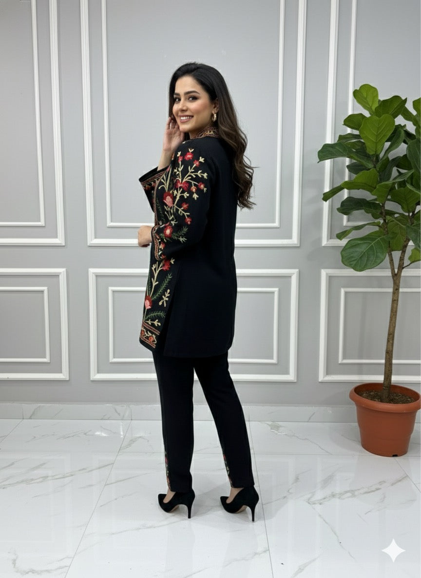 Siyah Kashmiri Embroidered Knit Coord