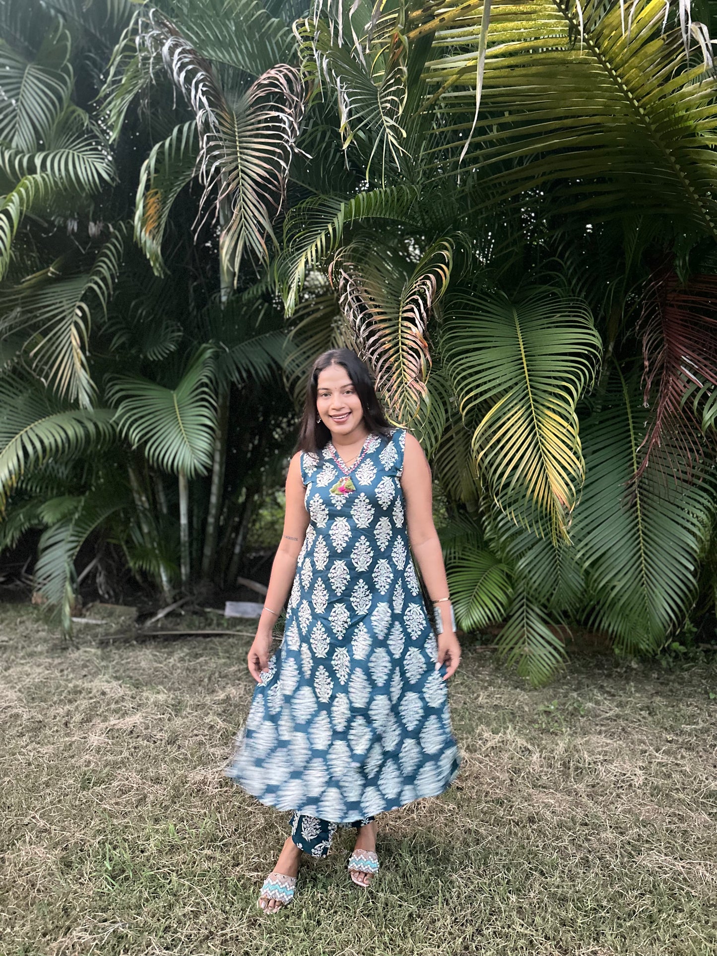 Blue Elegant Ikat Print Co-ord Set