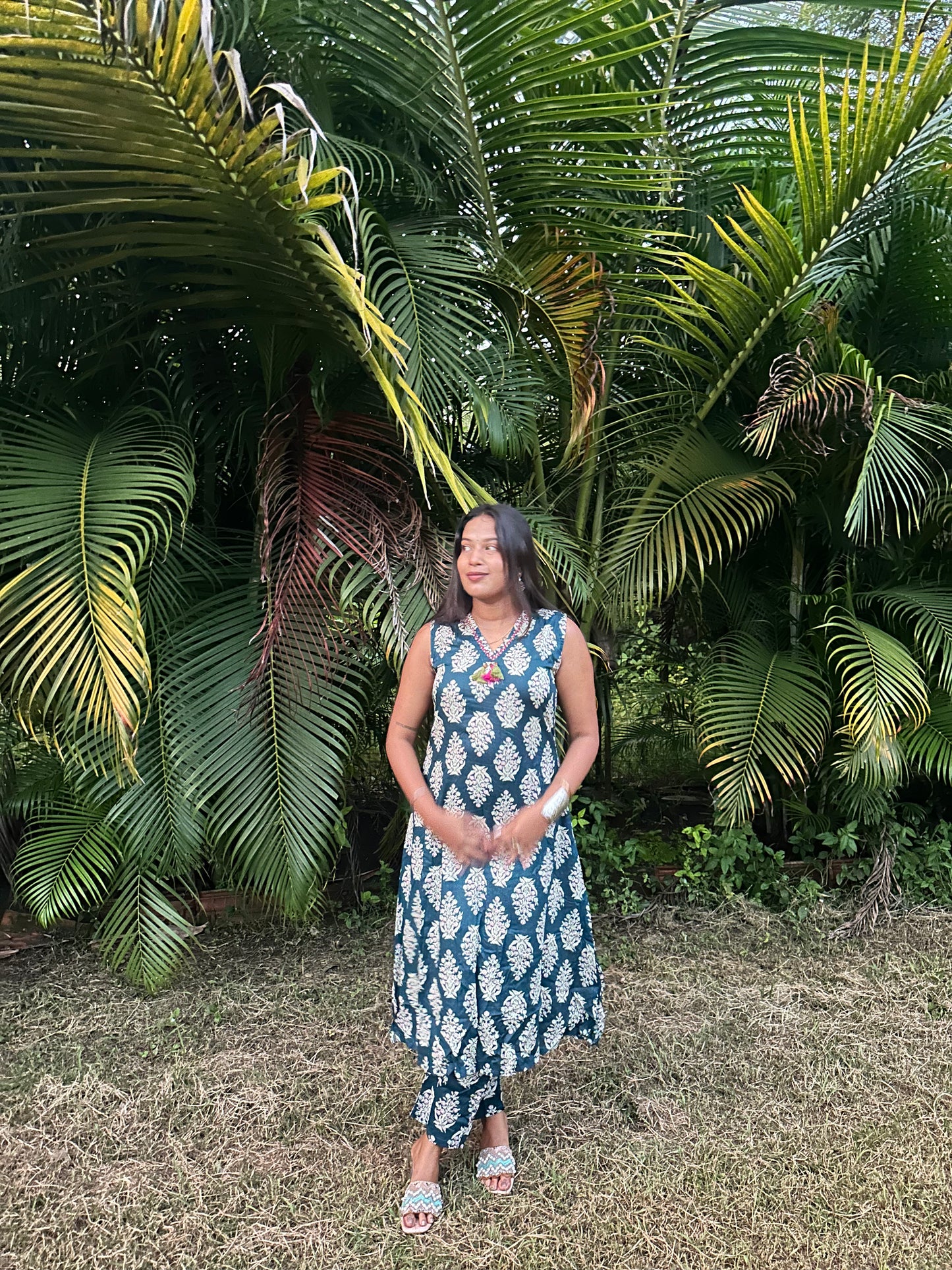 Blue Elegant Ikat Print Co-ord Set