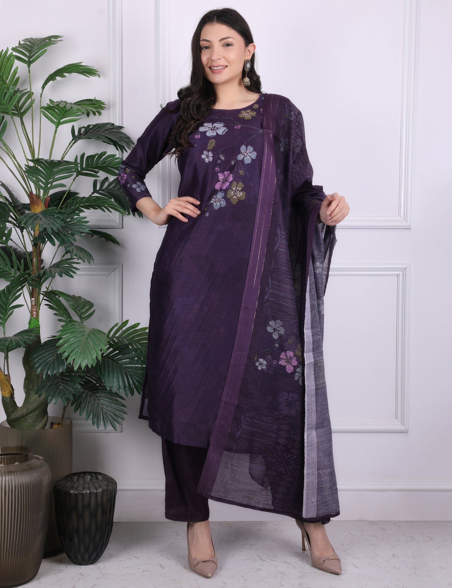 Imperial Violet Kantha Suit Set