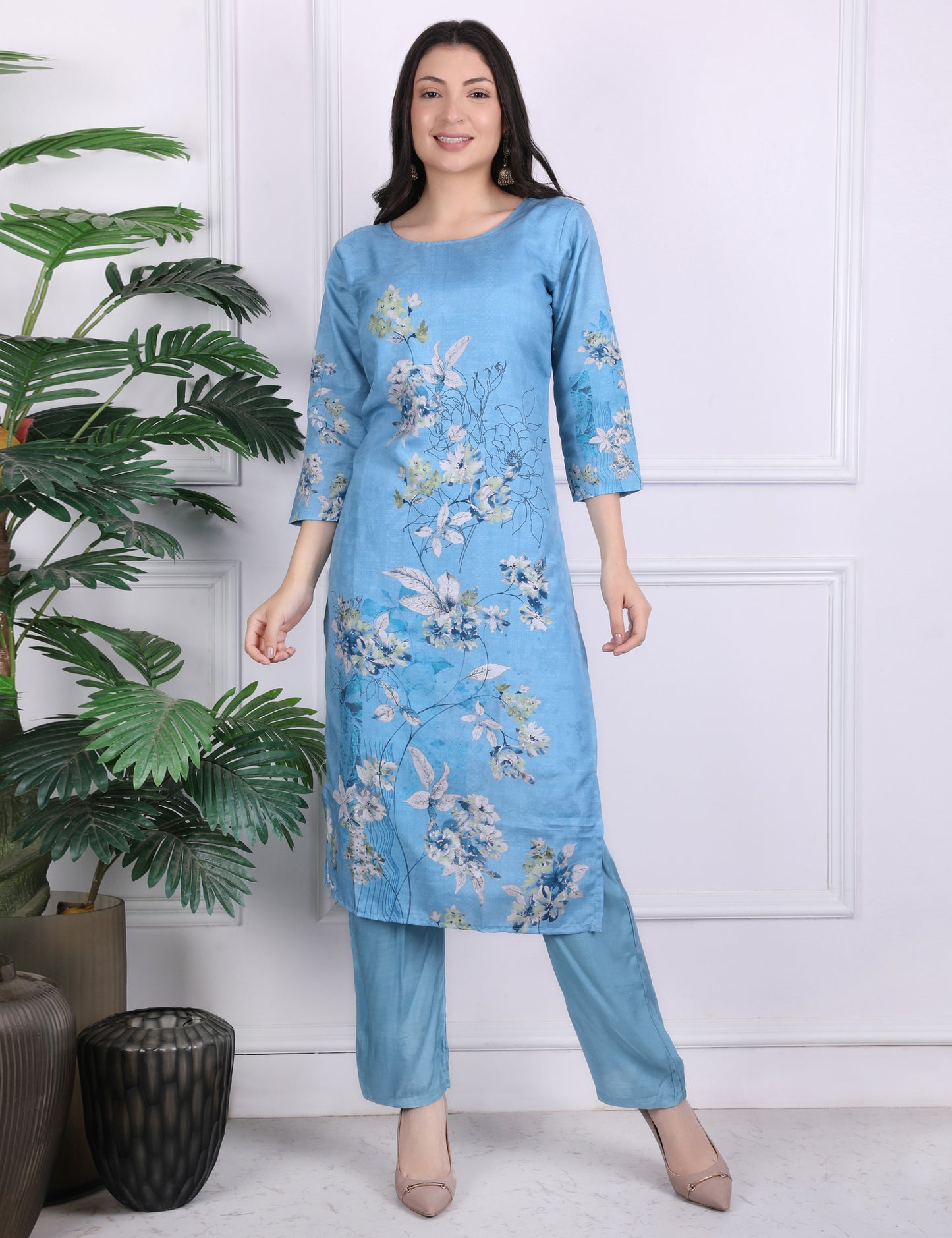 Azure Blossom Kantha Suit Set