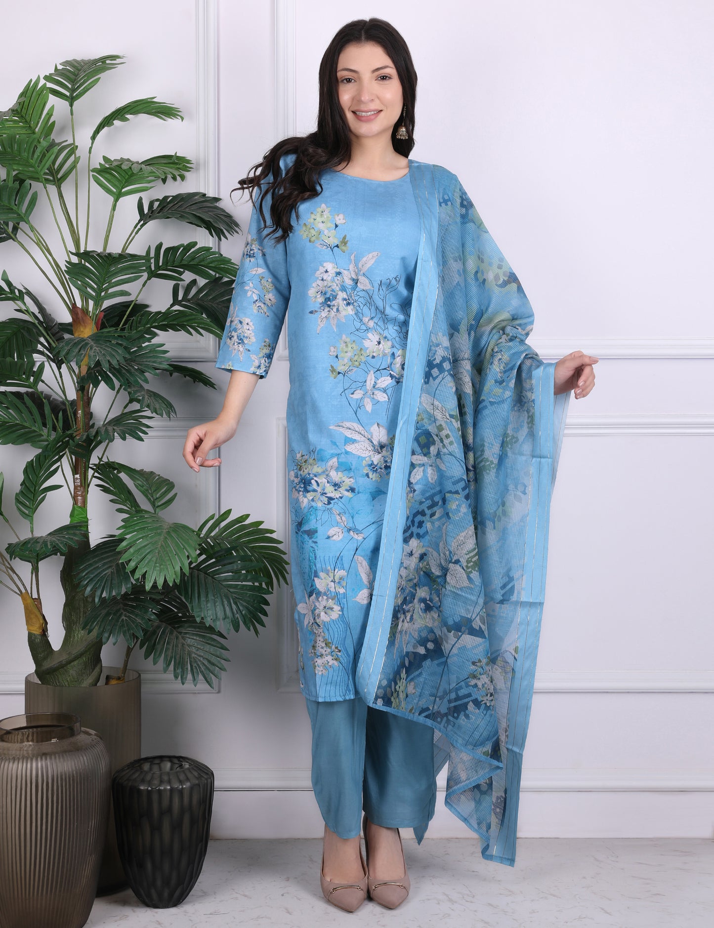 Azure Blossom Kantha Suit Set