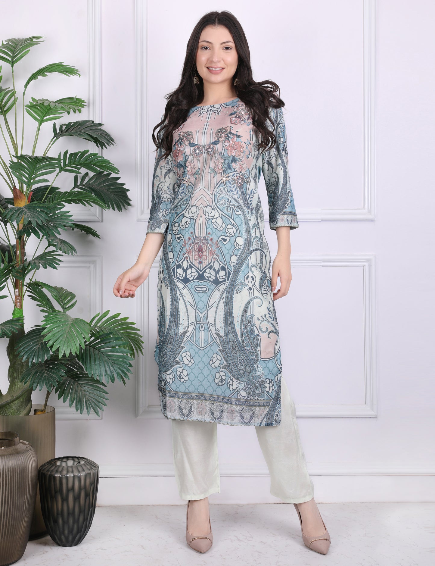 Ethereal Elegance Digital Print Suit Set