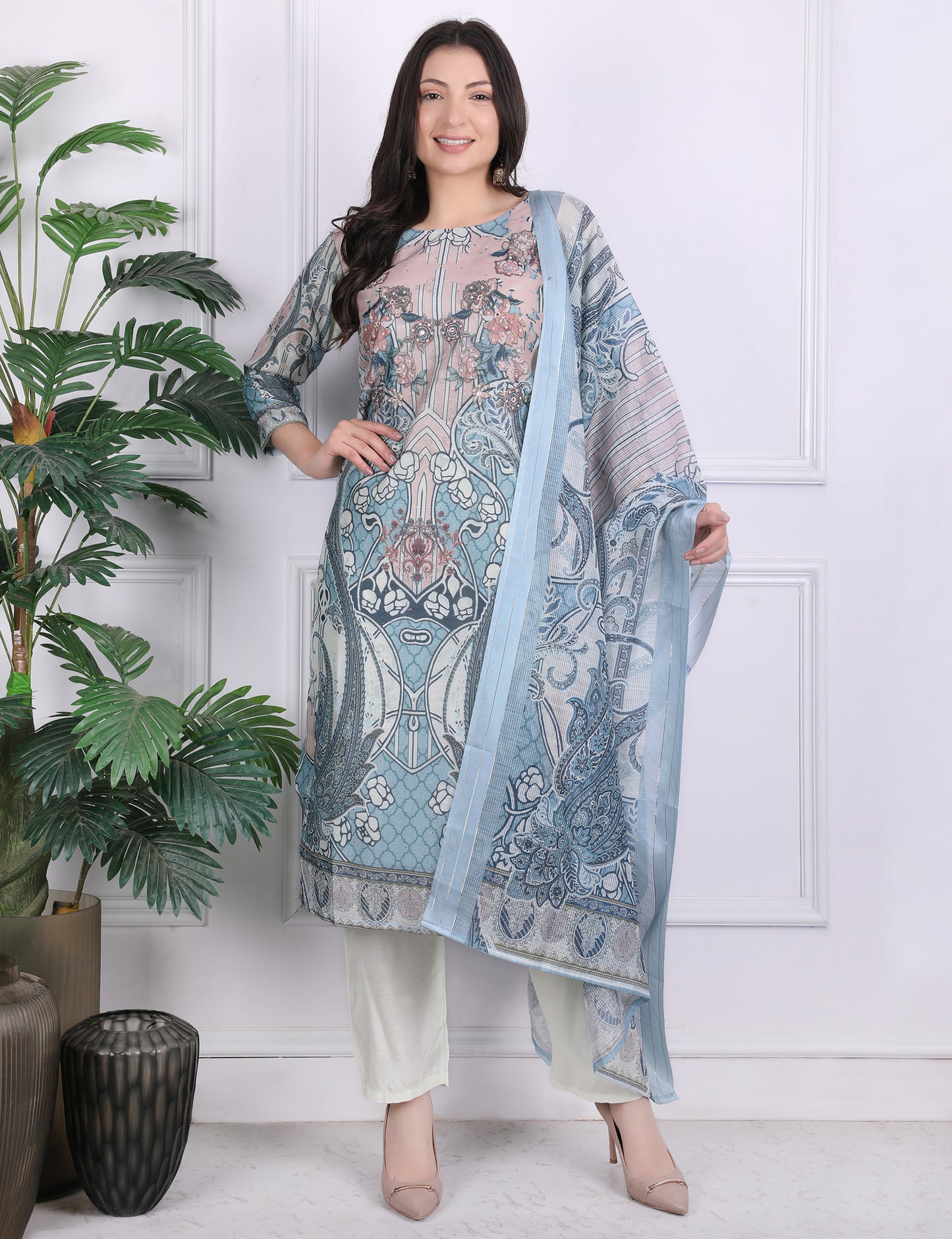 Ethereal Elegance Digital Print Suit Set
