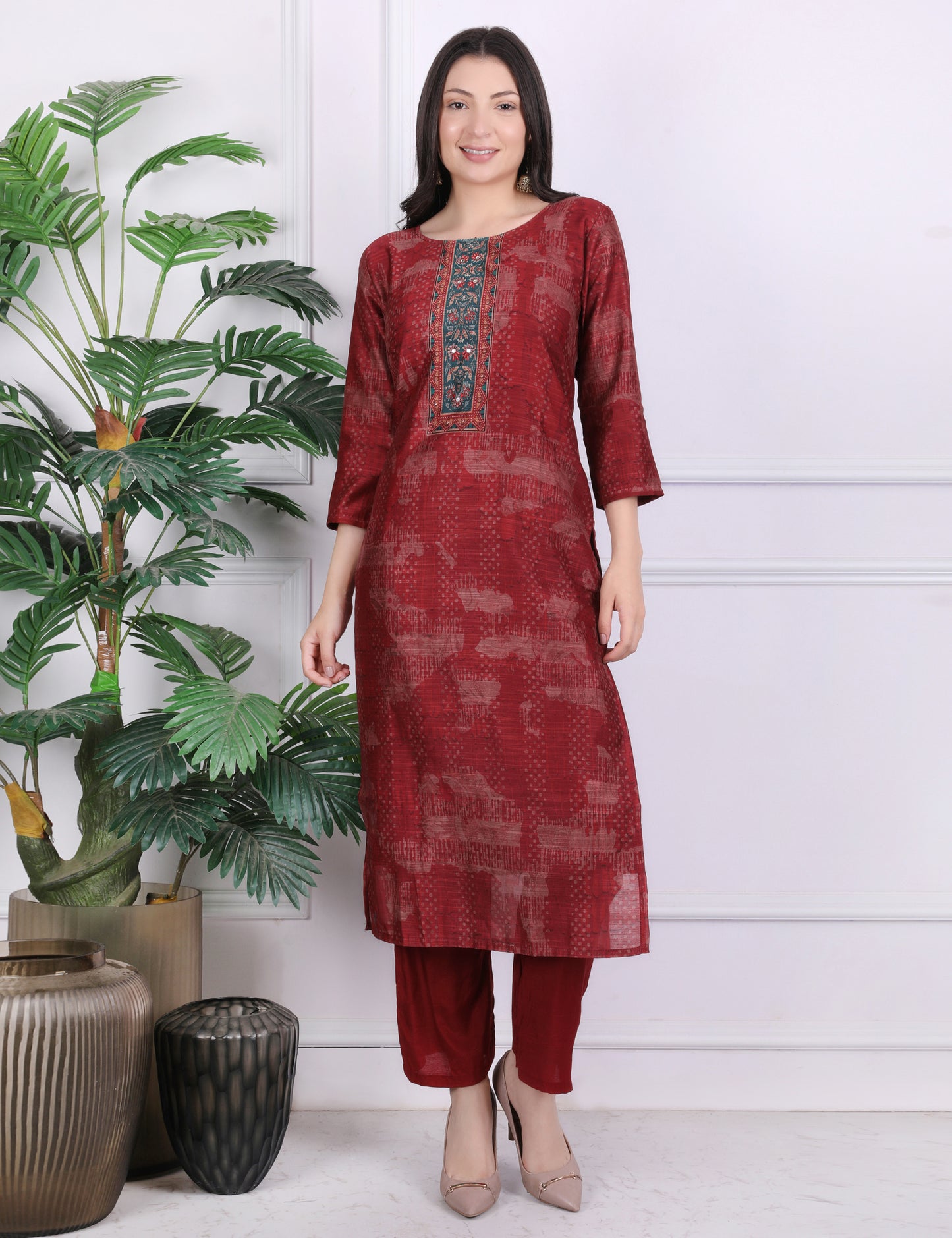 Mehroon Heritage Kantha Suit Set