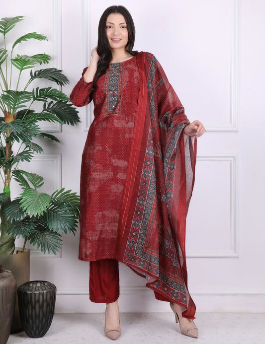 Mehroon Heritage Kantha Suit Set