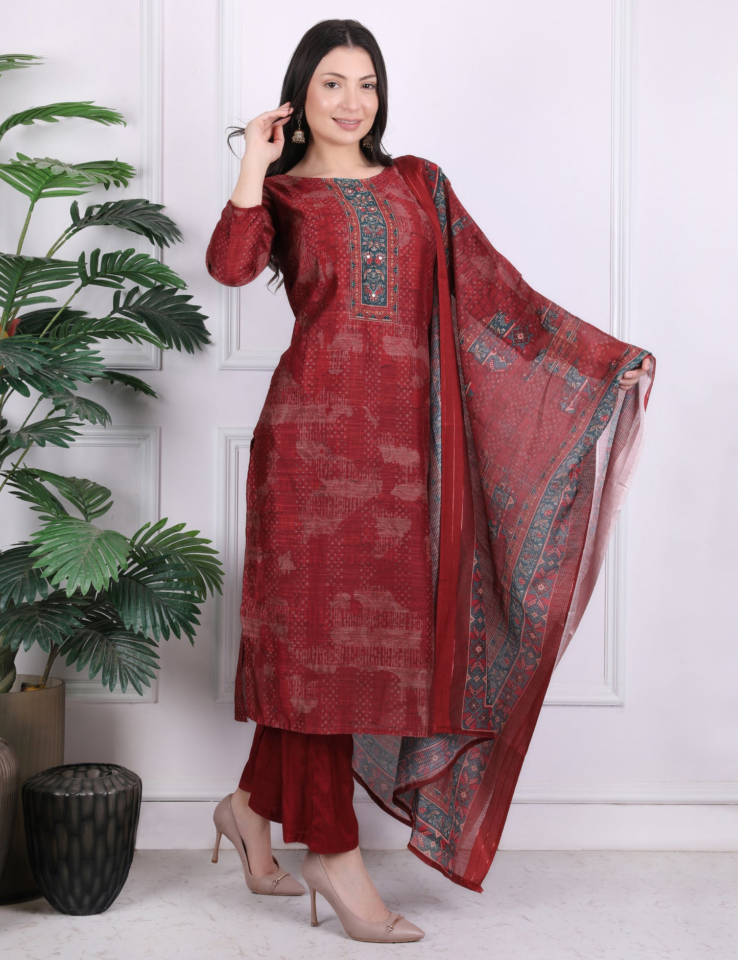 Mehroon Heritage Kantha Suit Set