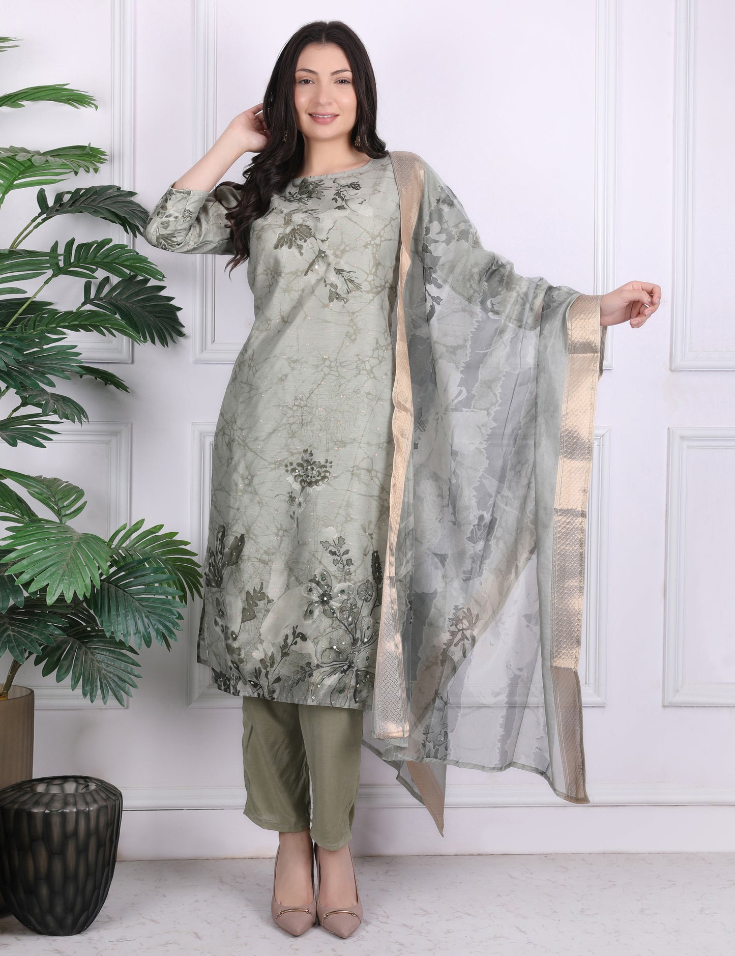 Emerald Foliage Kantha Suit Set