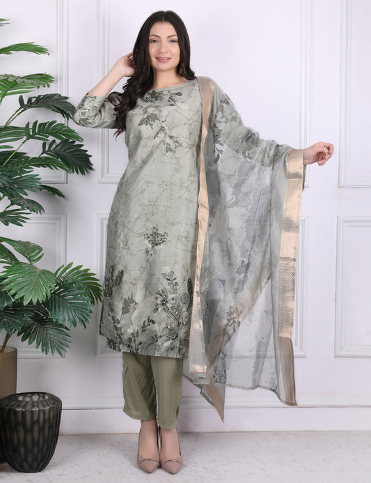 Emerald Foliage Kantha Suit Set