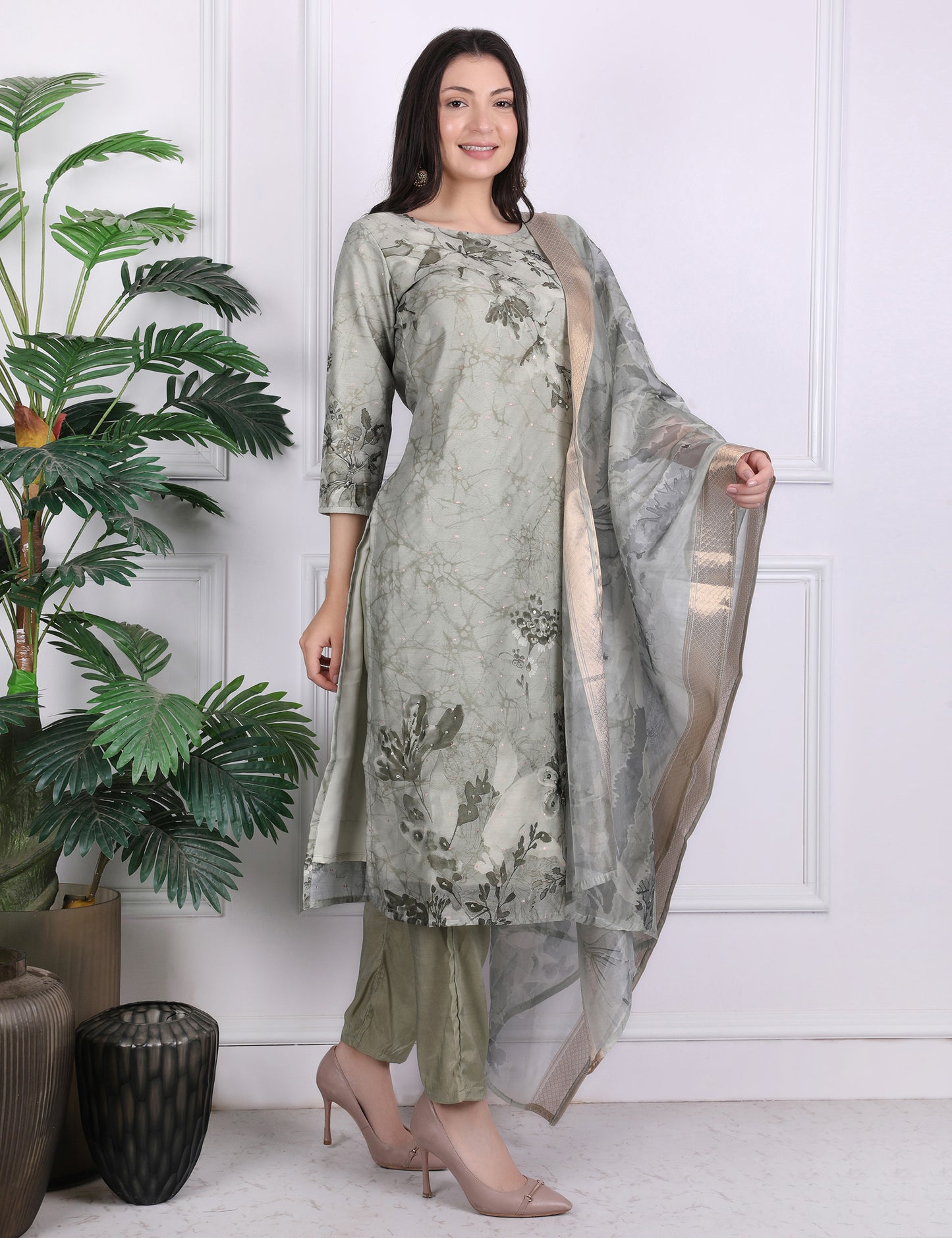 Emerald Foliage Kantha Suit Set