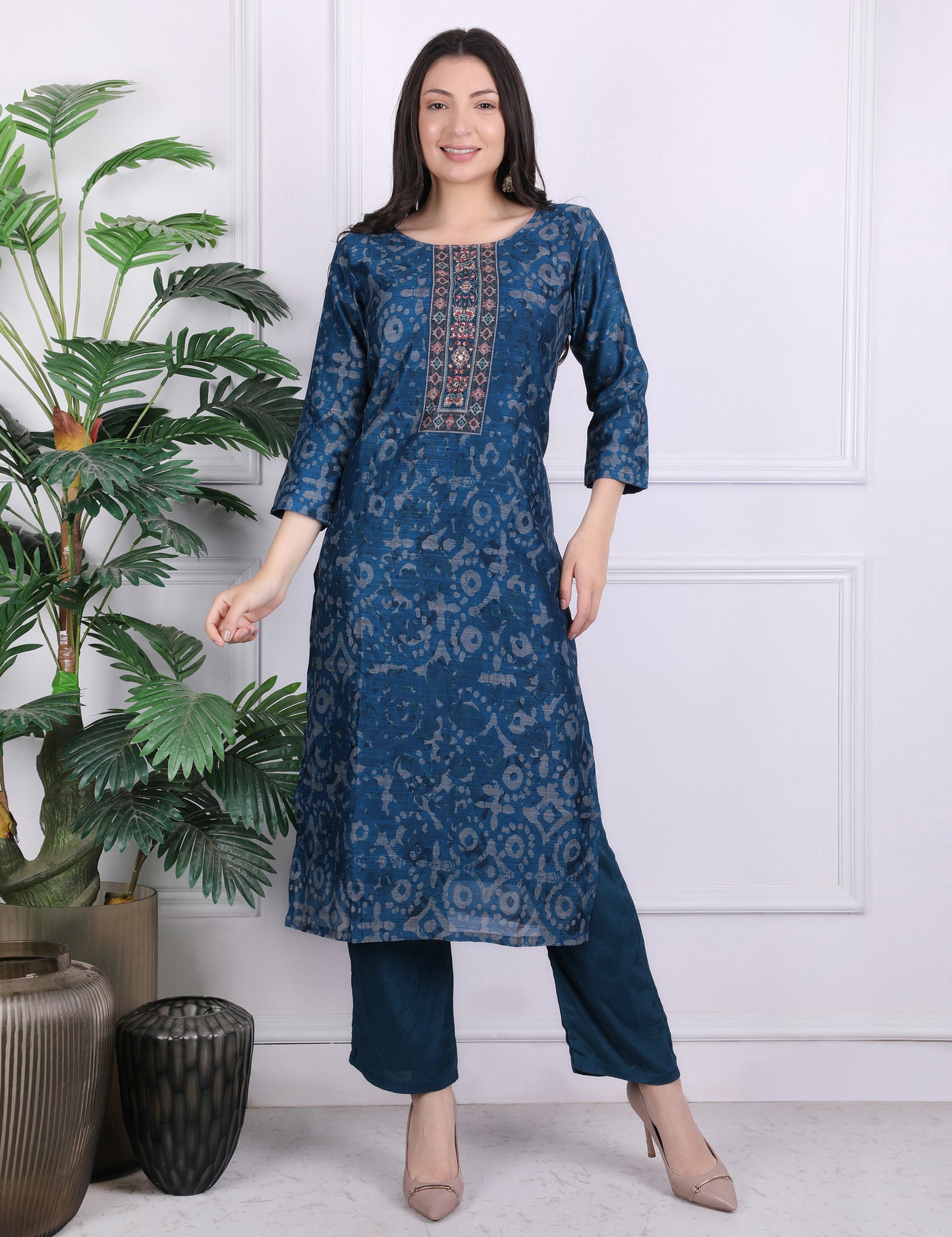 Blue Heritage Kantha Suit Set