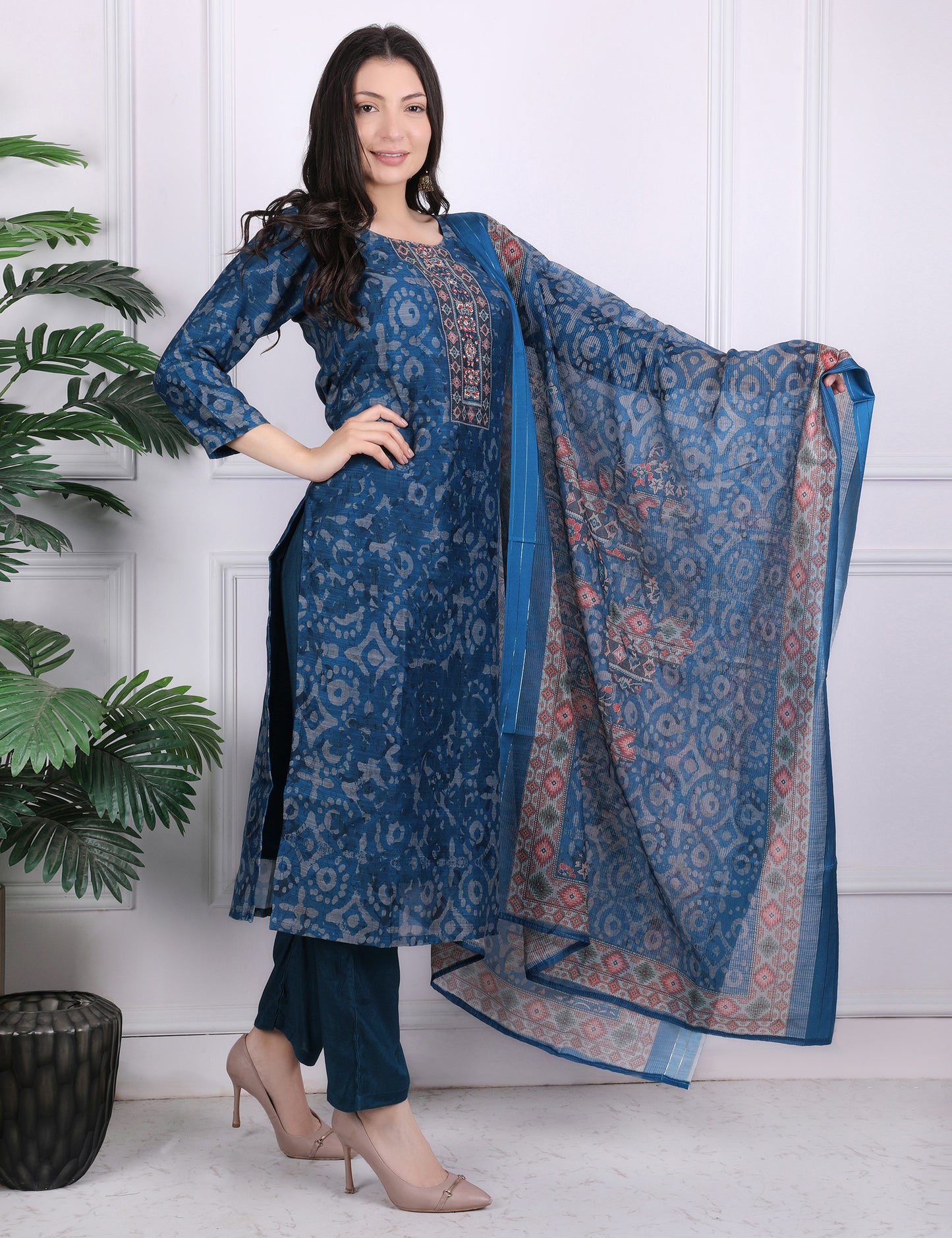 Blue Heritage Kantha Suit Set