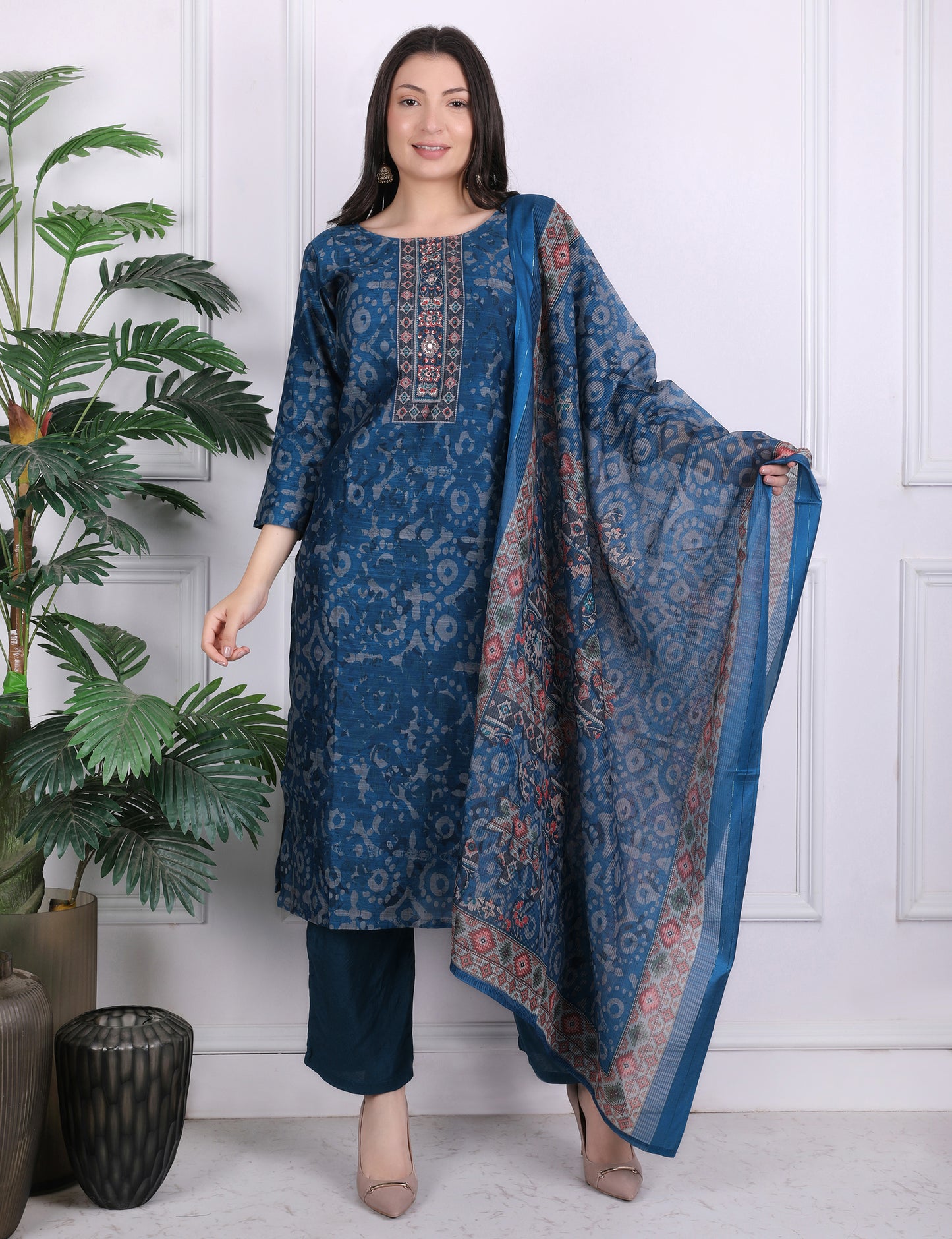 Blue Heritage Kantha Suit Set