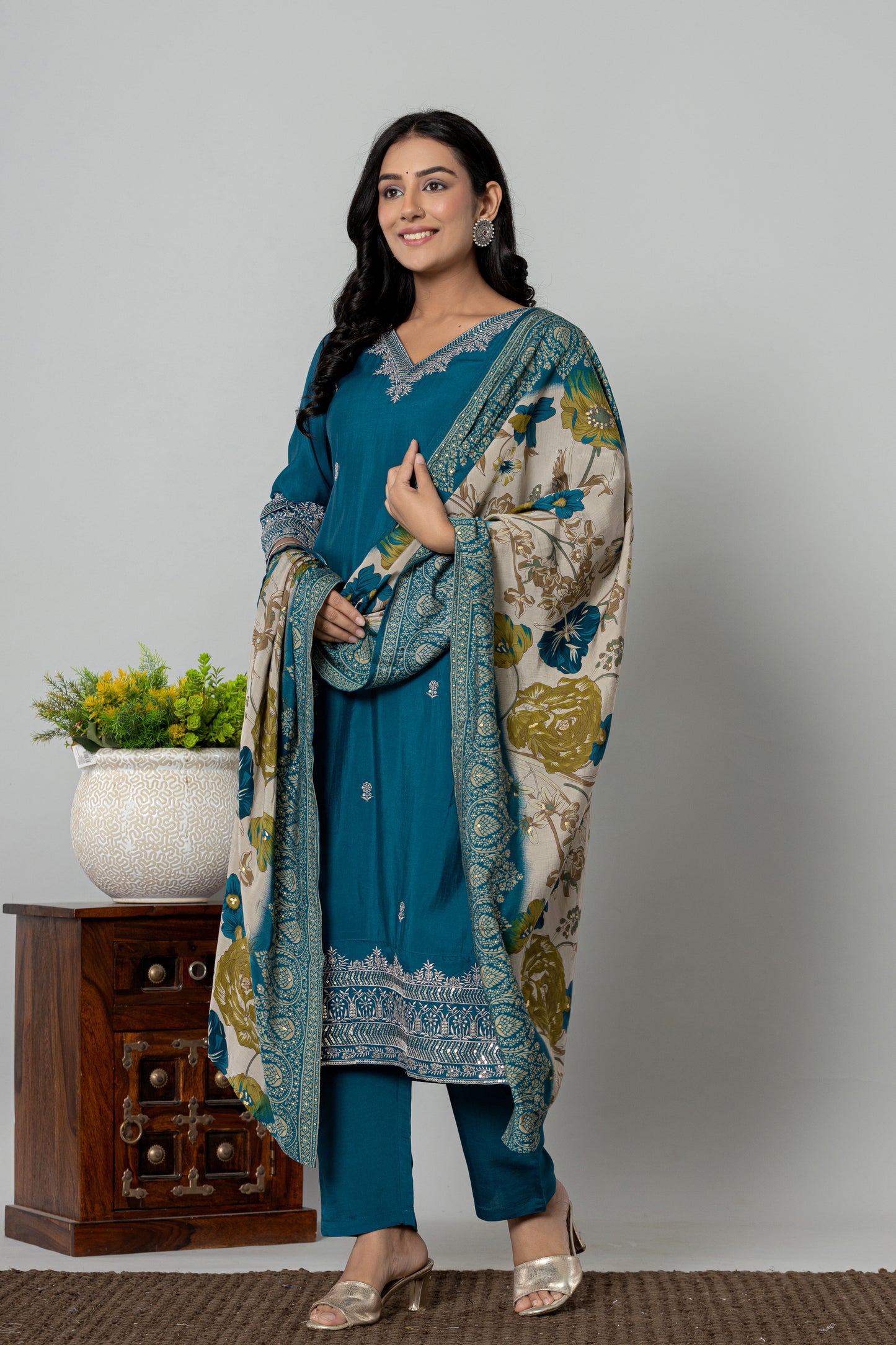 Regal Teal Silk Suit