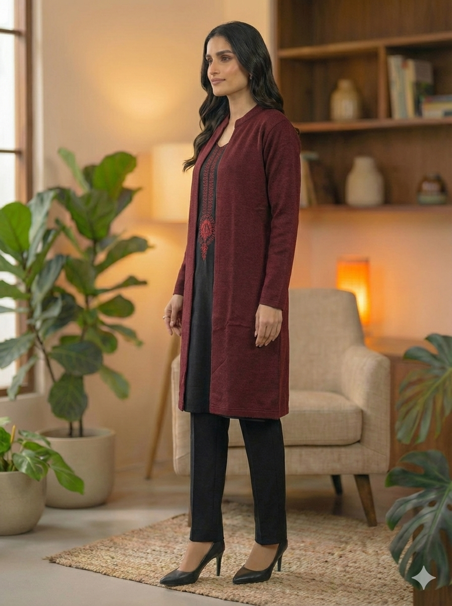 Crimson Bloom Woolen Layered Co-ord Set