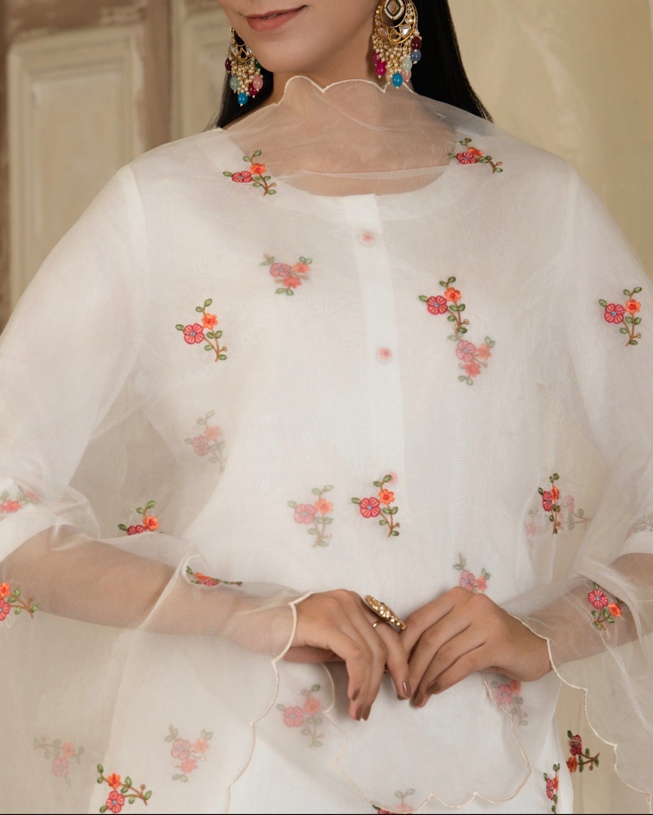 Pristine Ivory Embroidered Viscose Rayon Suit
