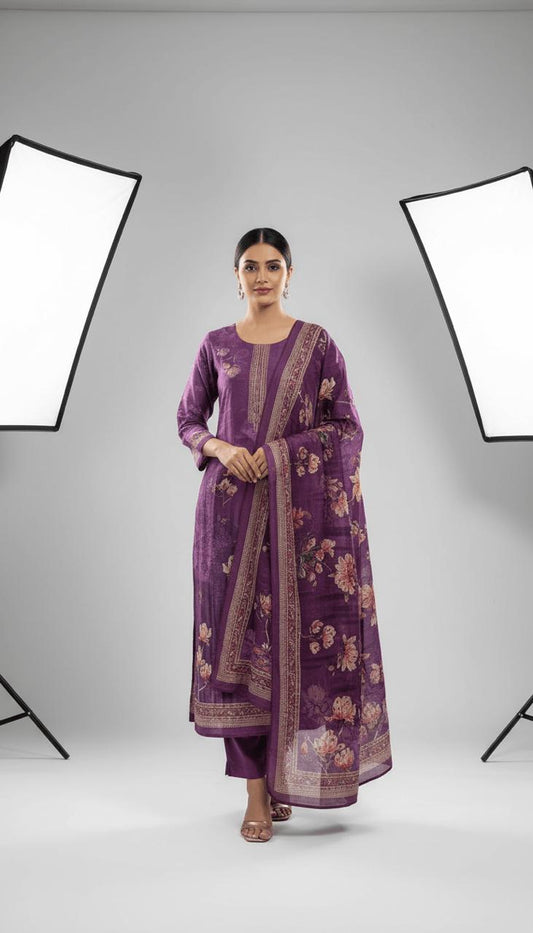 Amethyst Floral Viscose Crape Suit