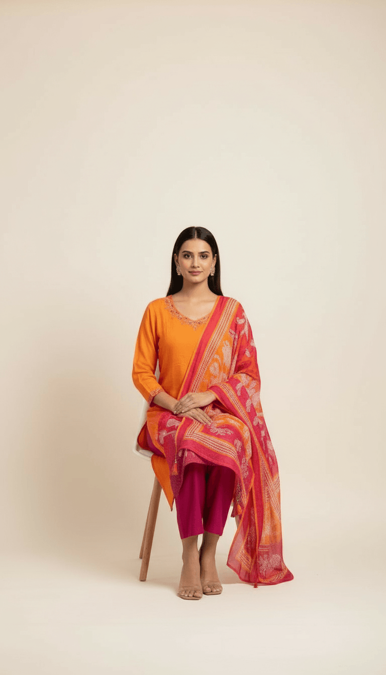 Sunset Bloom Viscose Crape Suit