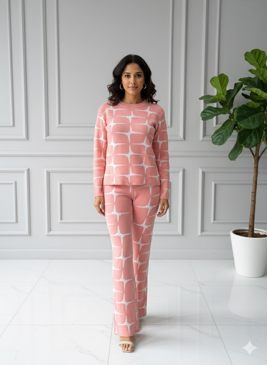 The Coral Knit Geometric Lounge Set
