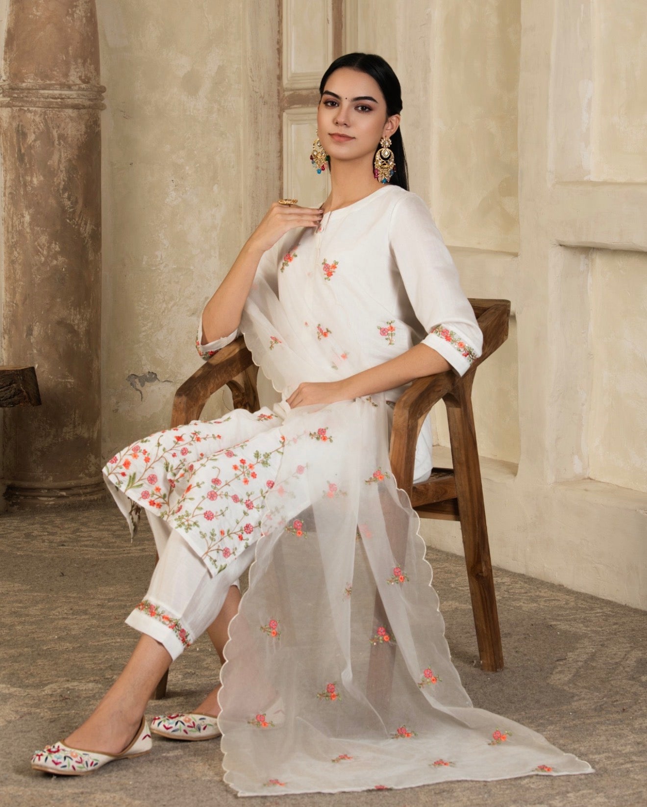 Pristine Ivory Embroidered Viscose Rayon Suit