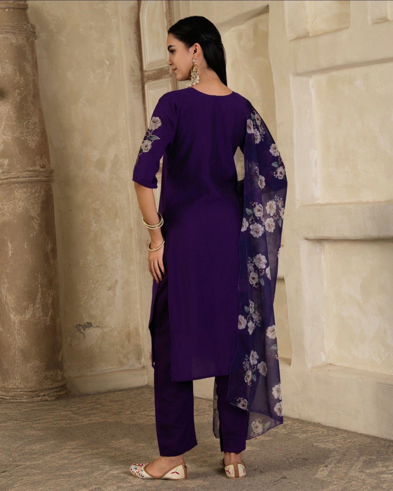 Midnight Violet Floral Muslin Suit