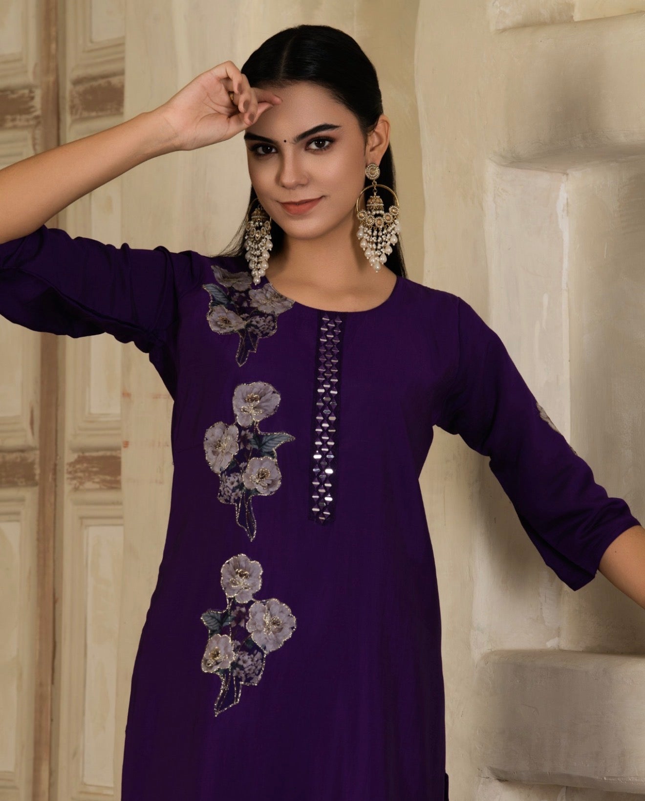 Midnight Violet Floral Muslin Suit