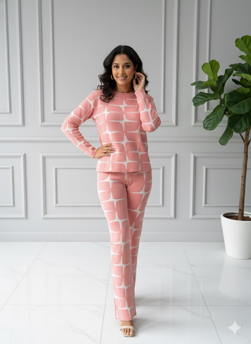 The Coral Knit Geometric Lounge Set