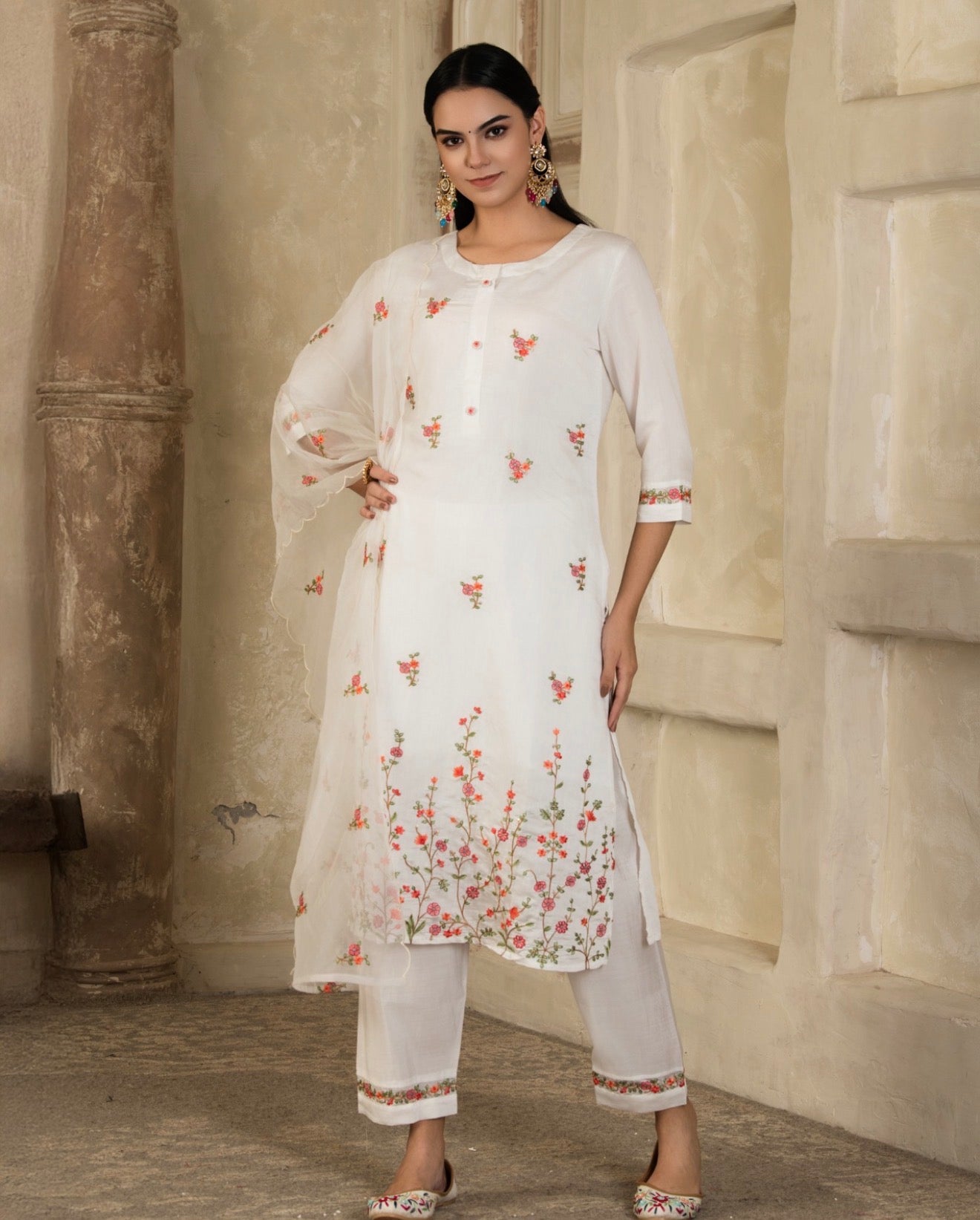 Pristine Ivory Embroidered Viscose Rayon Suit