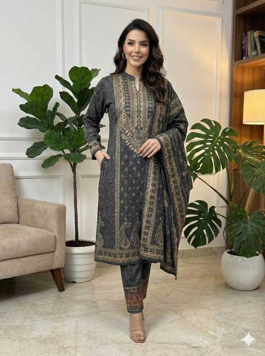 Majestic Charcoal Heritage Woolen Daffodil Suit
