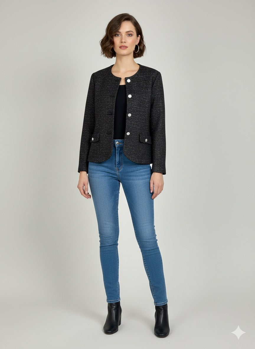 Black Tweed Glitter Short Coat