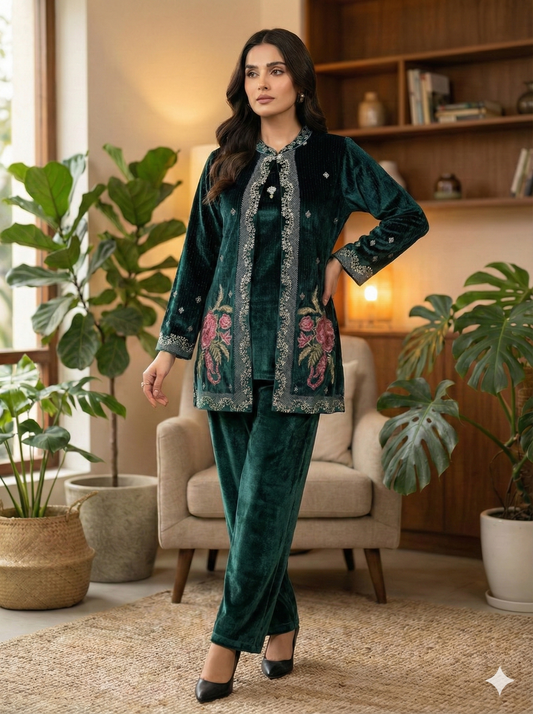 Emerald Floral Velvet Co-ord Set