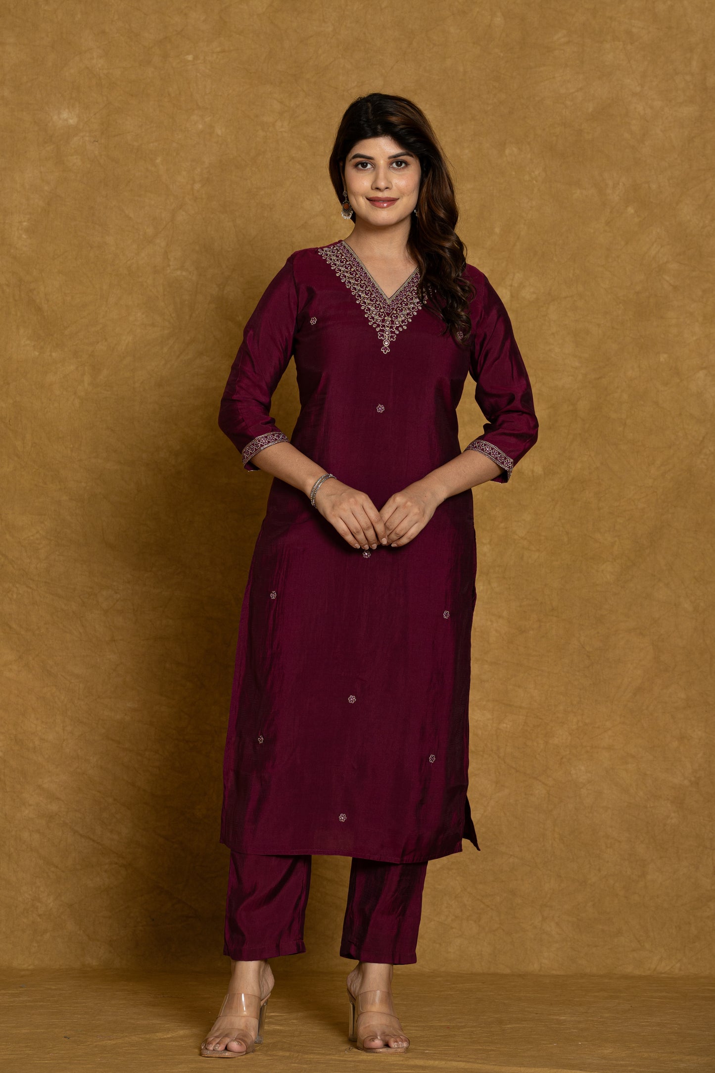 Wine Silken Sapphire Silk Suit