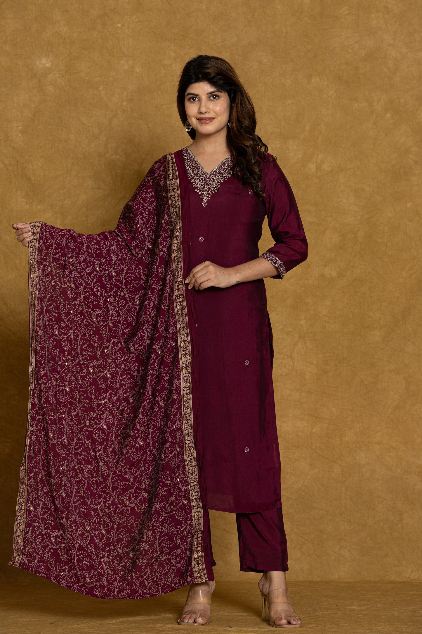 Wine Silken Sapphire Silk Suit