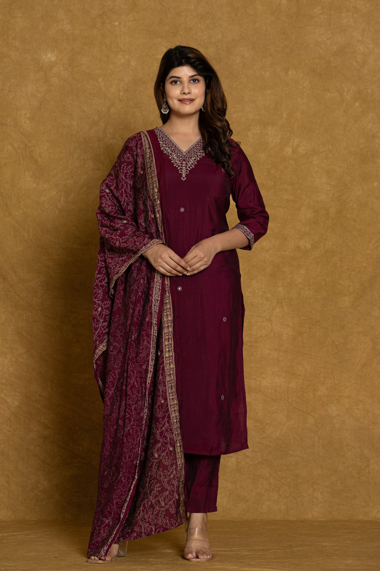 Wine Silken Sapphire Silk Suit