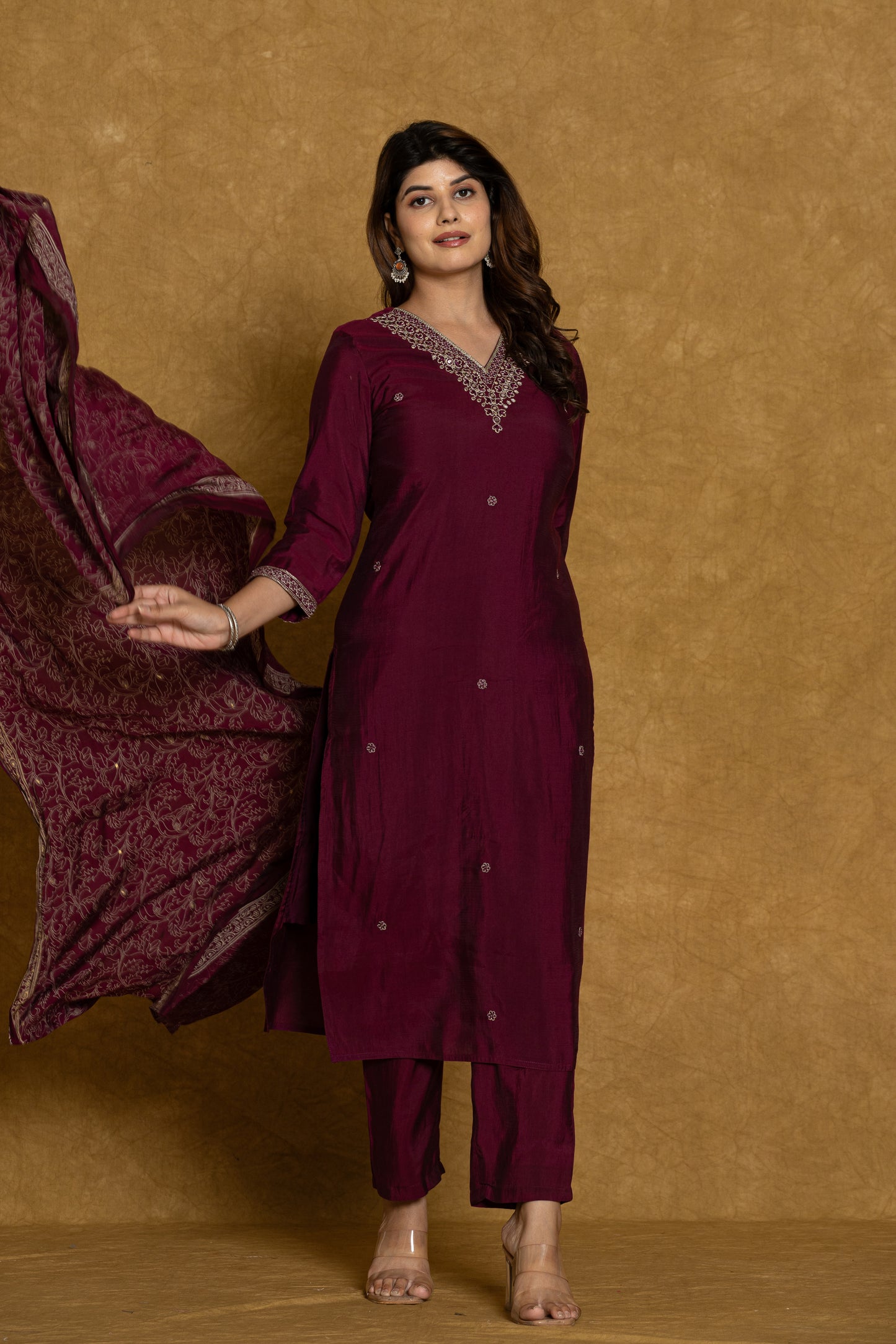 Wine Silken Sapphire Silk Suit