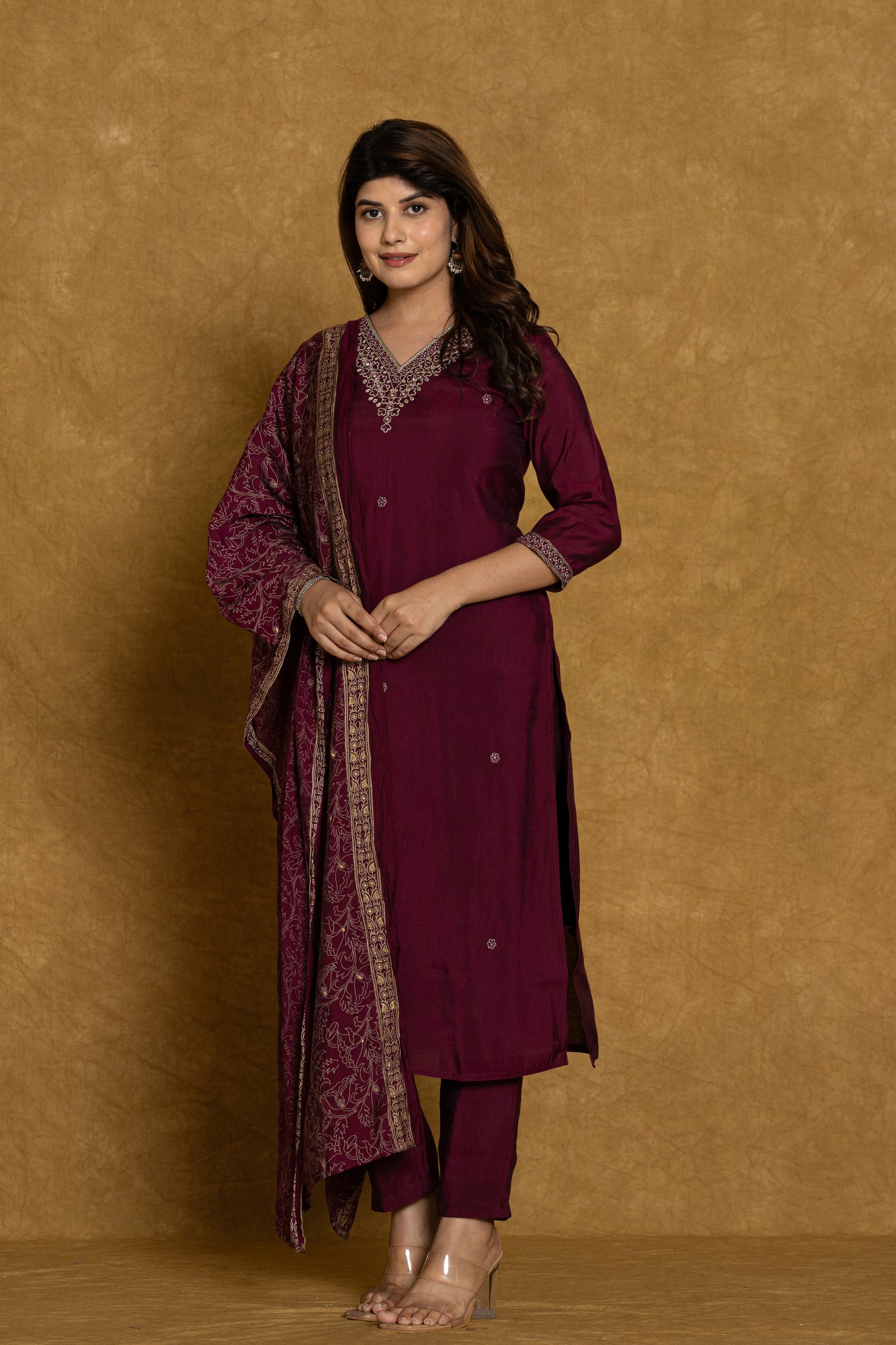 Wine Silken Sapphire Silk Suit