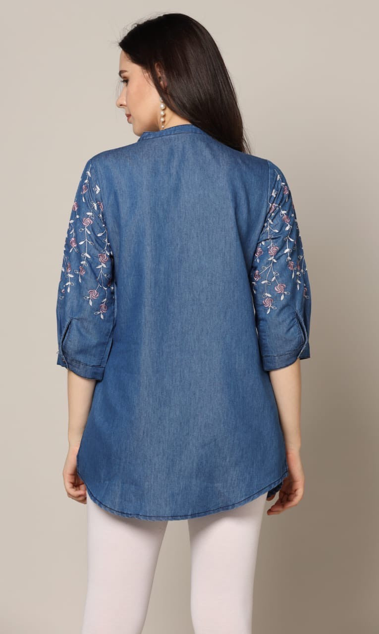 Floral Stitch Denim Tunic