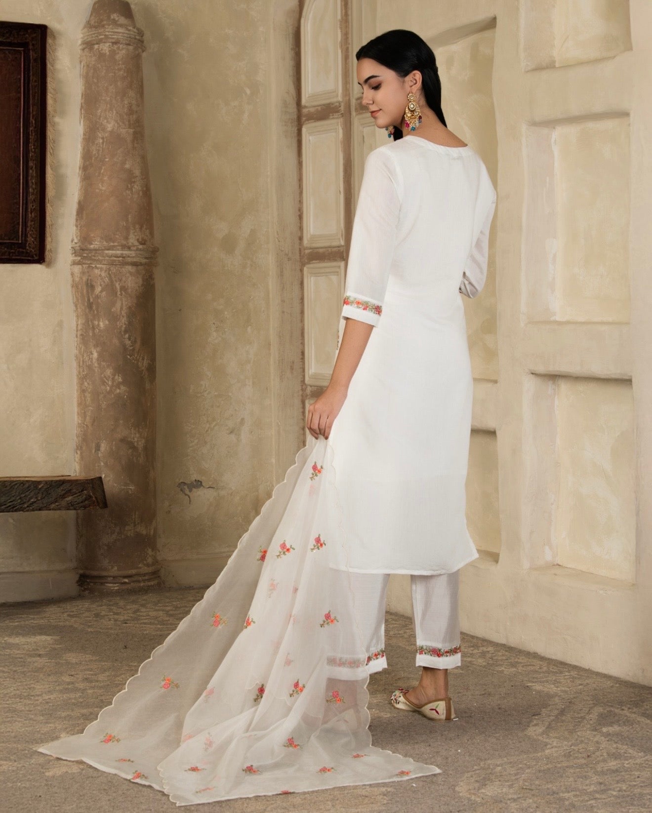 Pristine Ivory Embroidered Viscose Rayon Suit