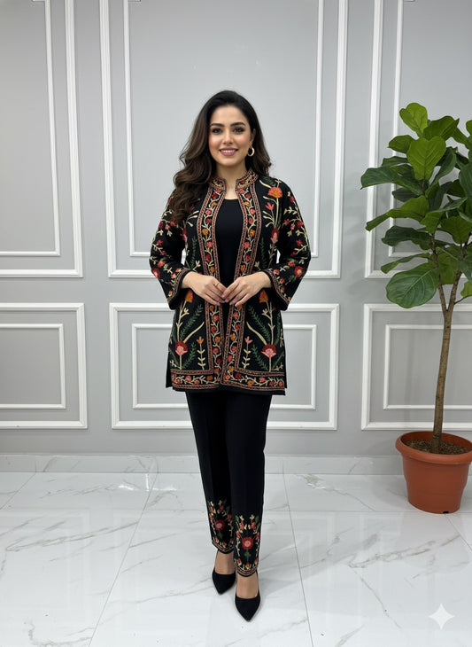 Siyah Kashmiri Embroidered Knit Coord