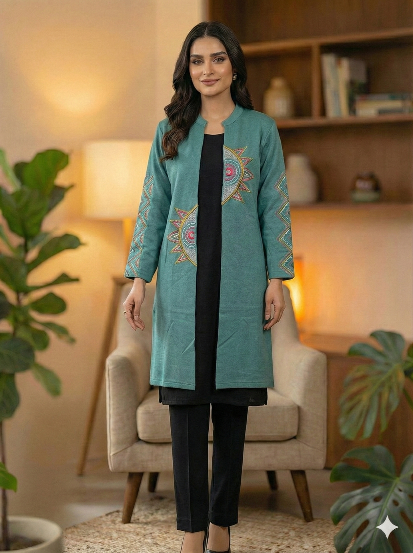 Aurora Embroidered Woolen Shrug Set