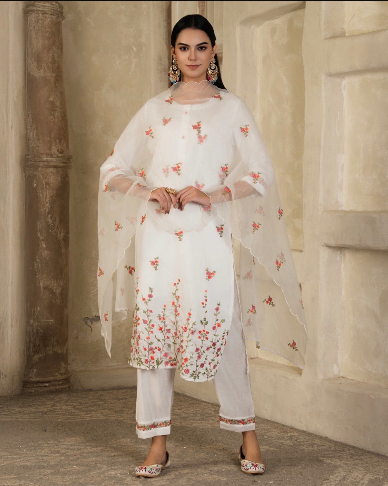 Pristine Ivory Embroidered Viscose Rayon Suit
