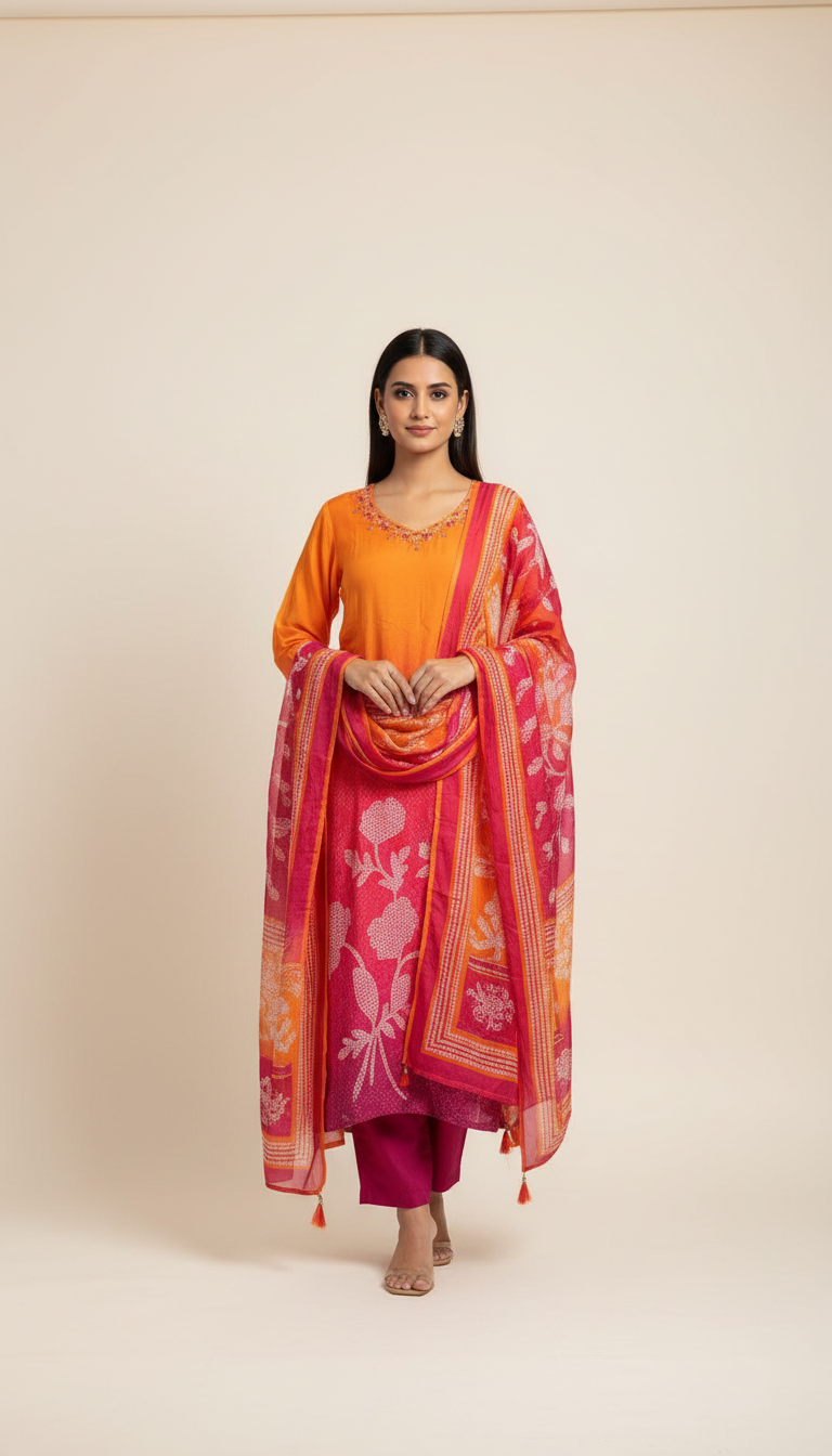 Sunset Bloom Viscose Crape Suit