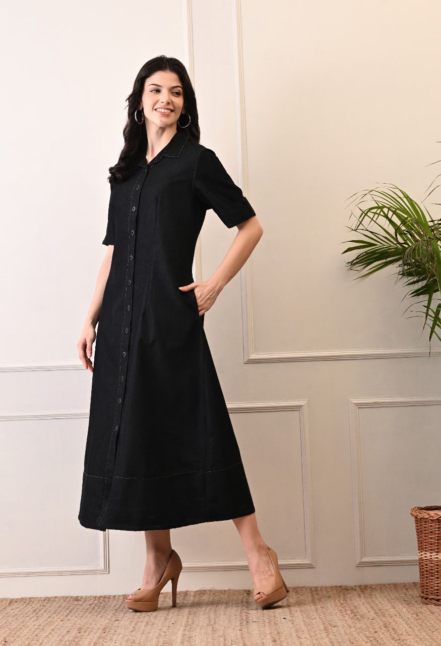 Noir Luxe Black Denim Dress