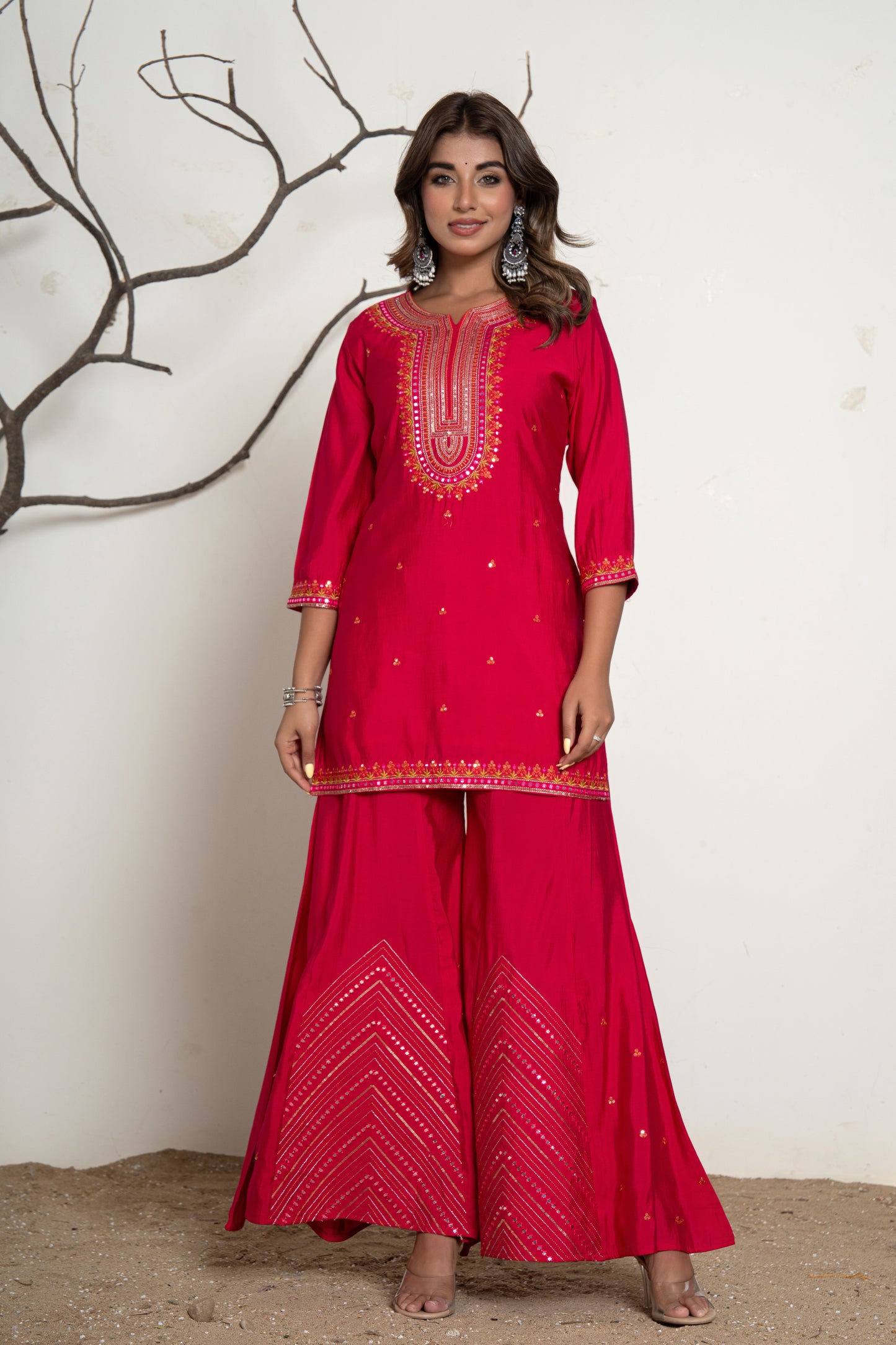 Rose Red Vibrant Luxe Sharara Suit