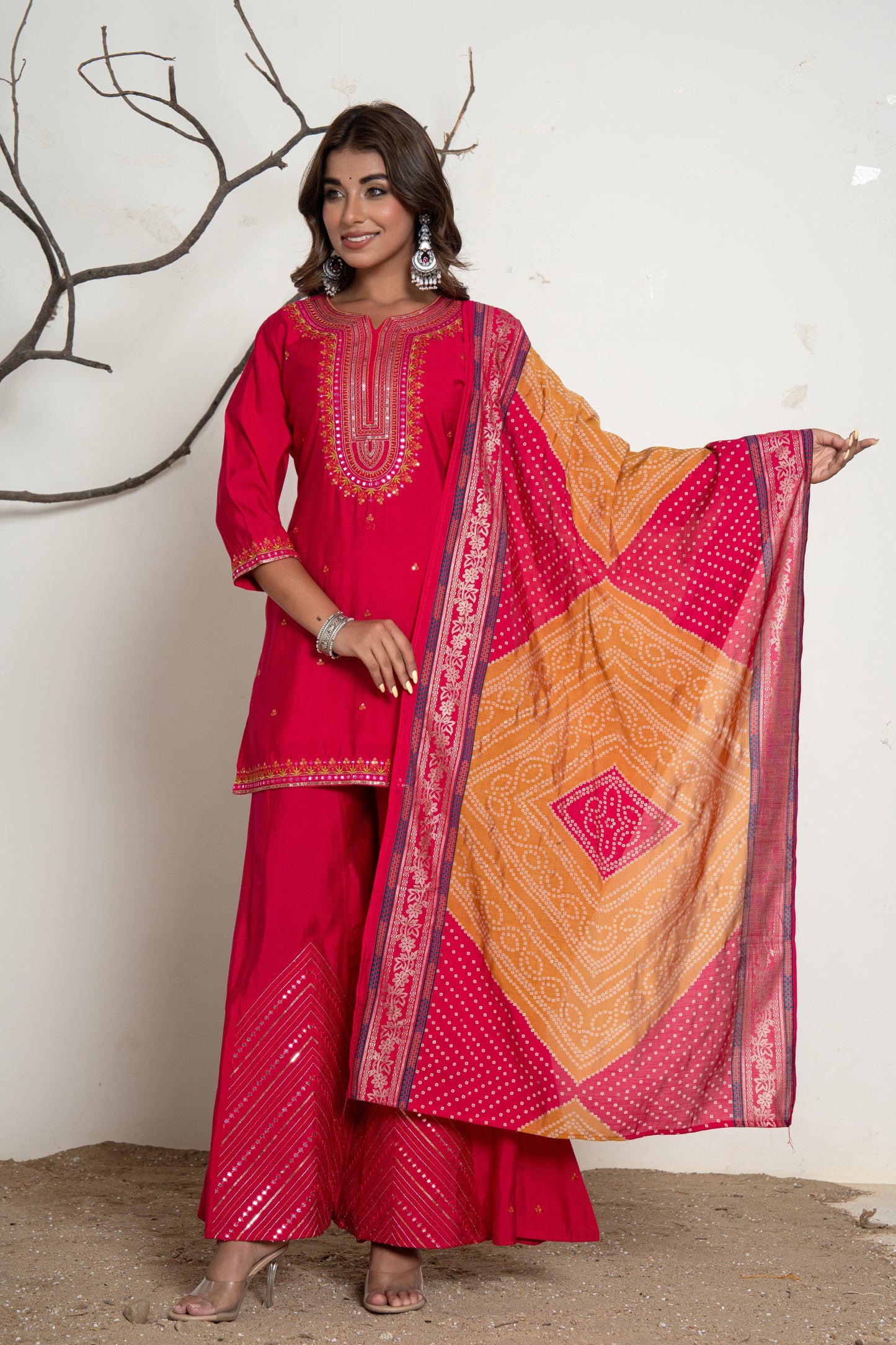 Rose Red Vibrant Luxe Sharara Suit