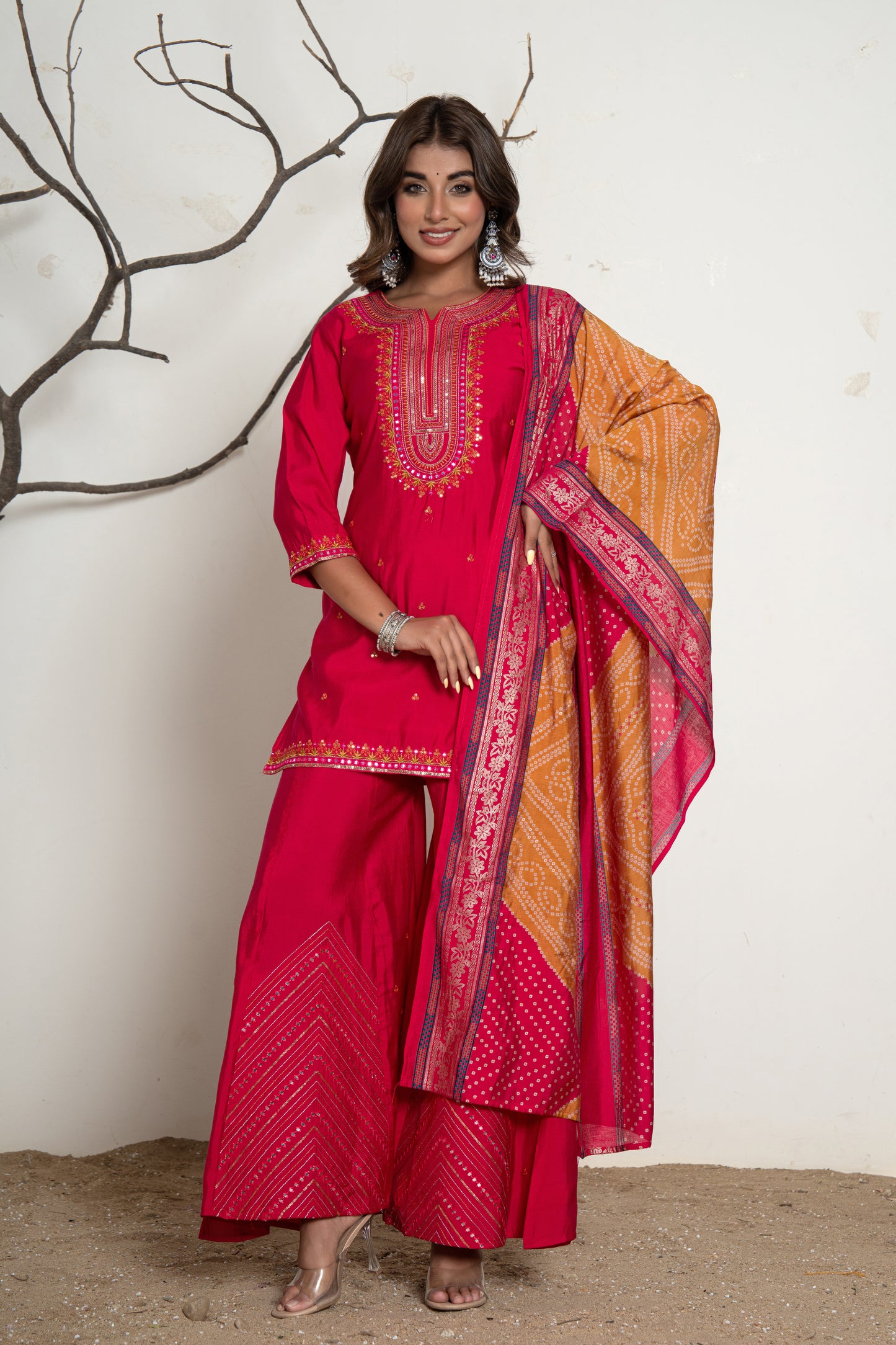 Rose Red Vibrant Luxe Sharara Suit