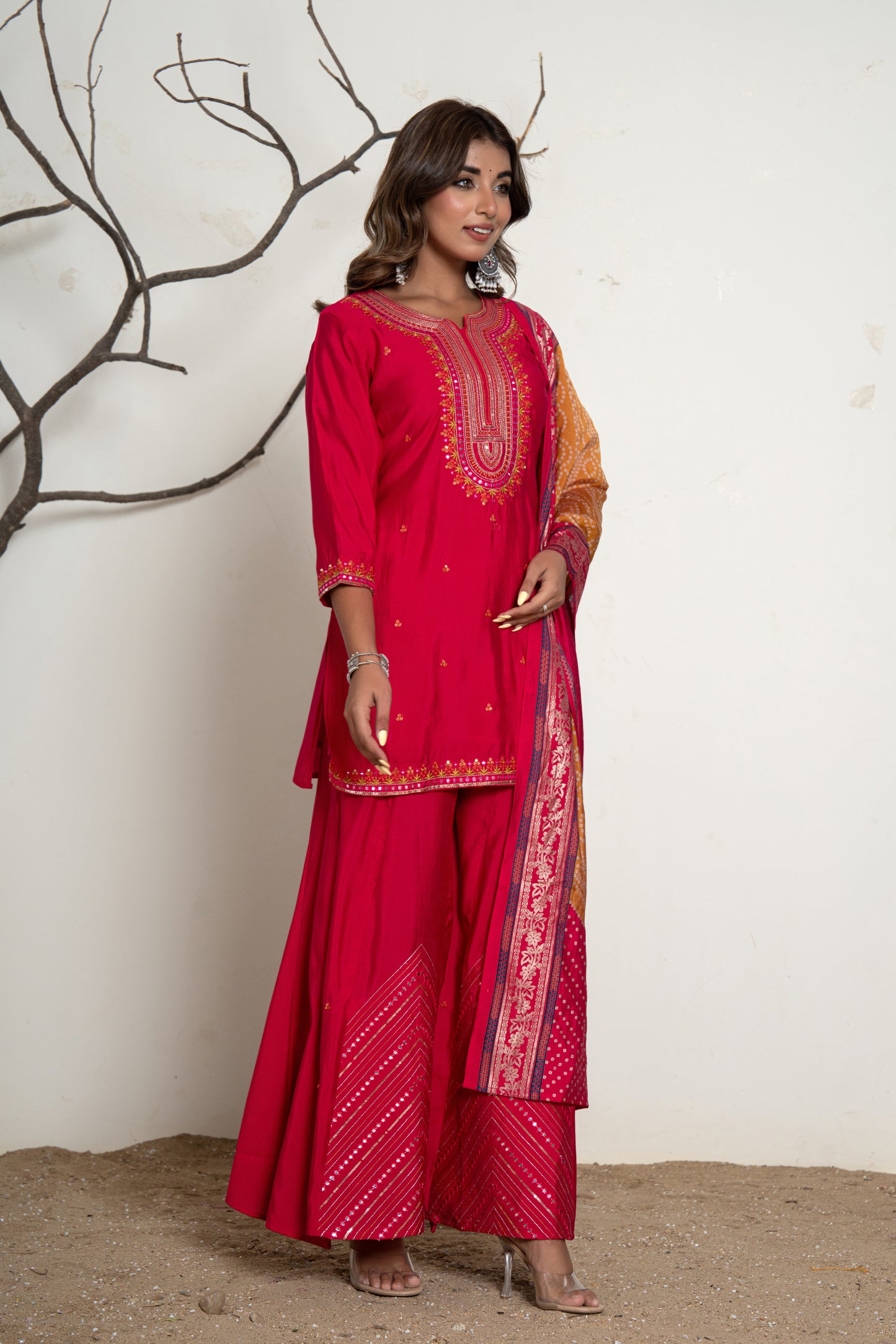 Rose Red Vibrant Luxe Sharara Suit