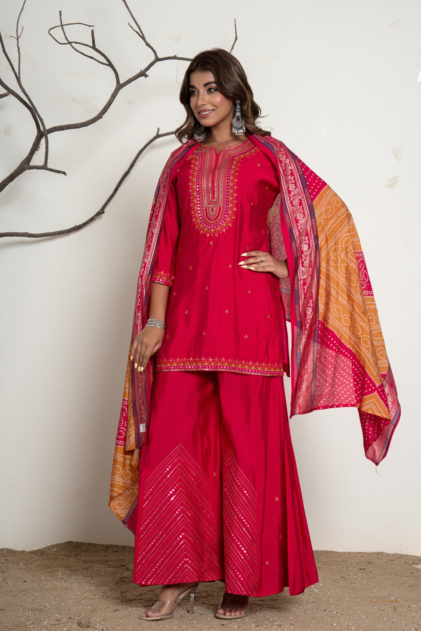 Rose Red Vibrant Luxe Sharara Suit